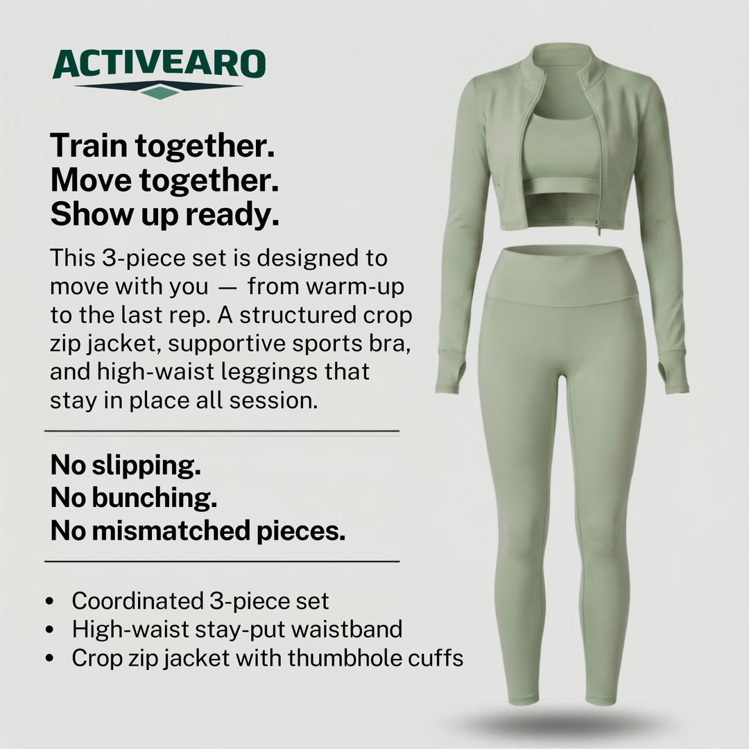 Women's 3-Piece Workout Set – Matching Leggings Top and Hoodie for Yoga Pilates and Gym
