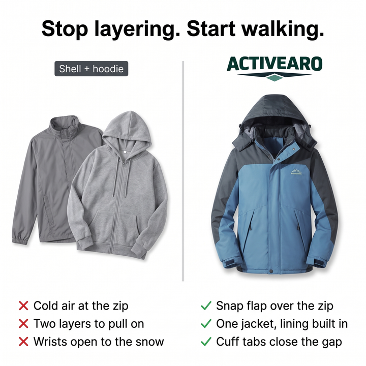 Shell and hoodie compared with the fleece lined winter jacket