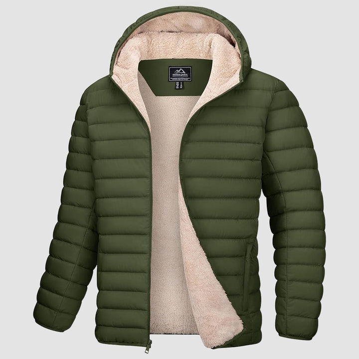 Men's quilted jacket in Army Green, front view