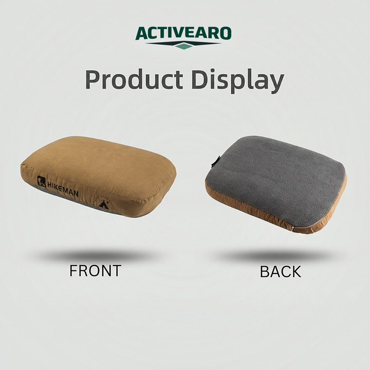 Memory foam camping pillow product display - front and back