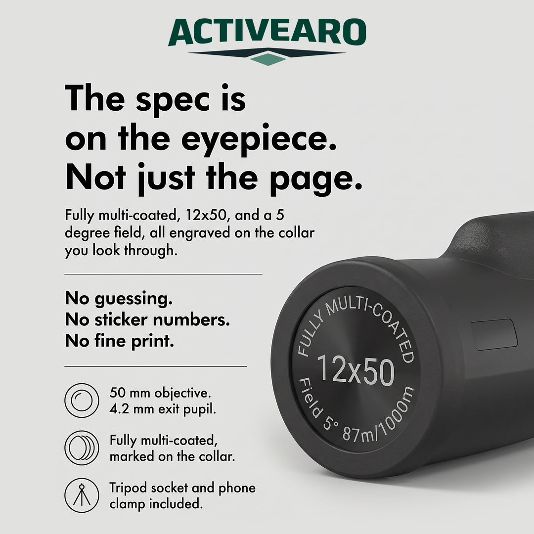 12x50 monocular spec engraved on the eyepiece collar