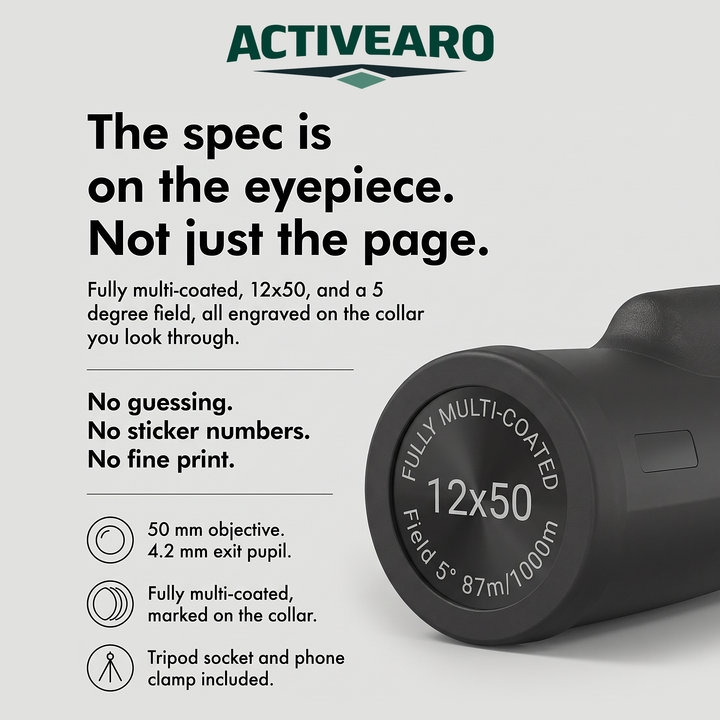 12x50 monocular spec engraved on the eyepiece collar