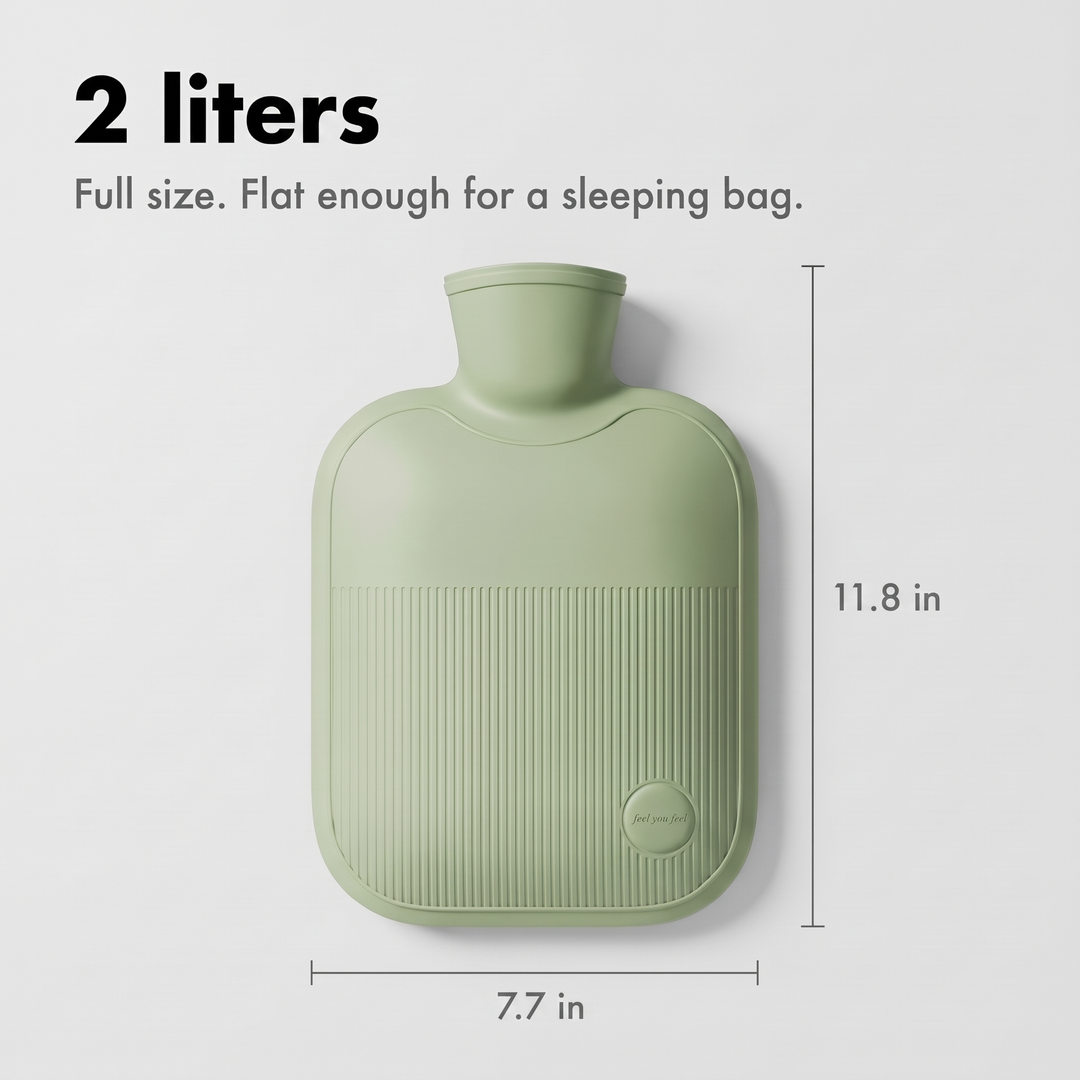 Hot water bottle size, 30 x 19.5 cm and 2 liters