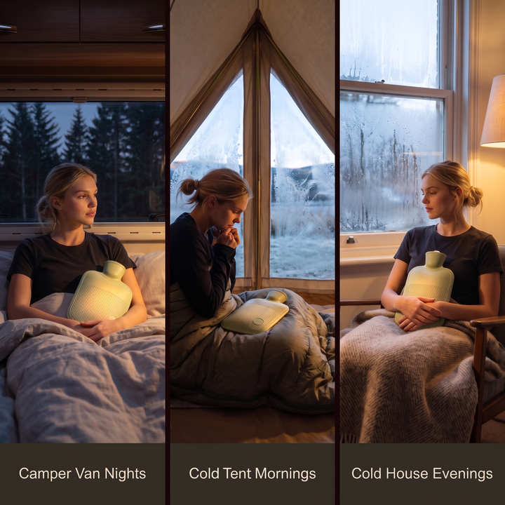 Hot water bottle in a camper van, a tent and at home