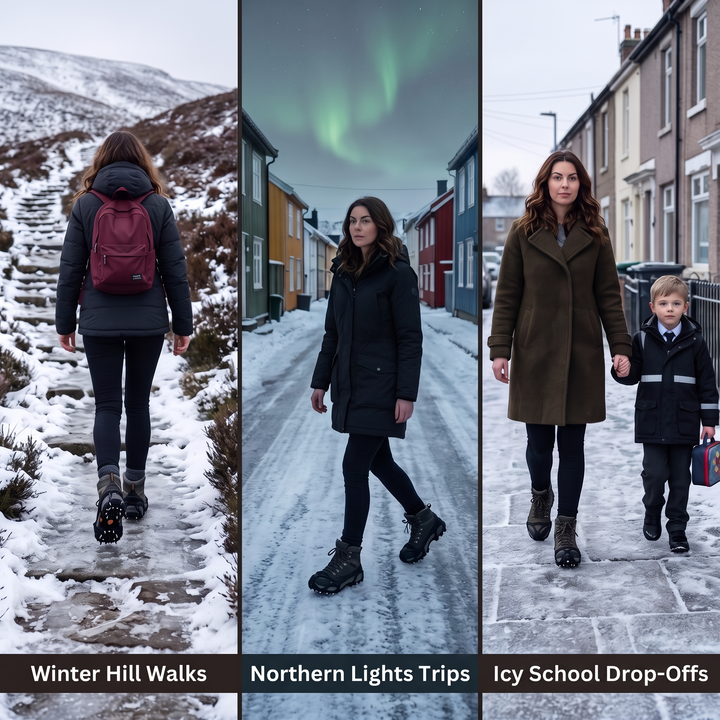 Microspikes for winter hill walks, northern lights trips and icy school drop-offs