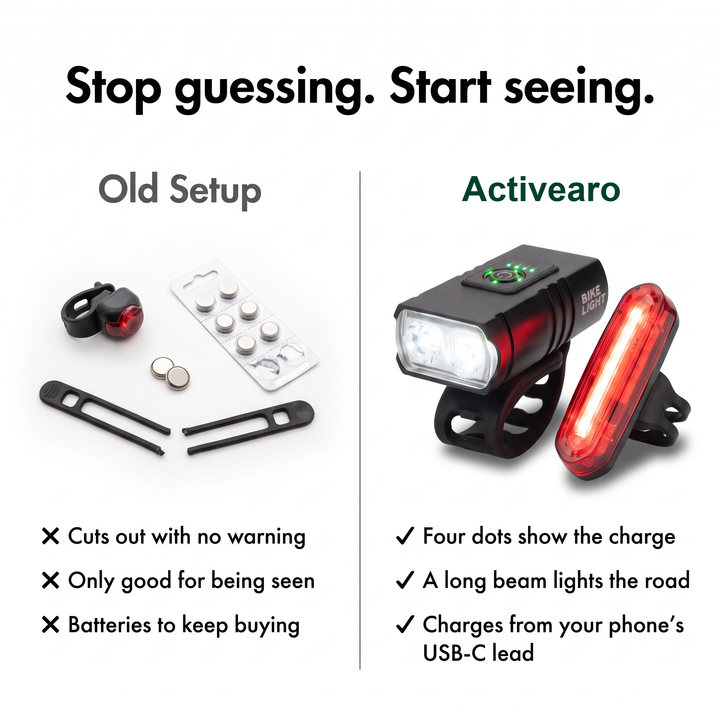 Comparison of a cheap battery blinker light and the rechargeable bike light set