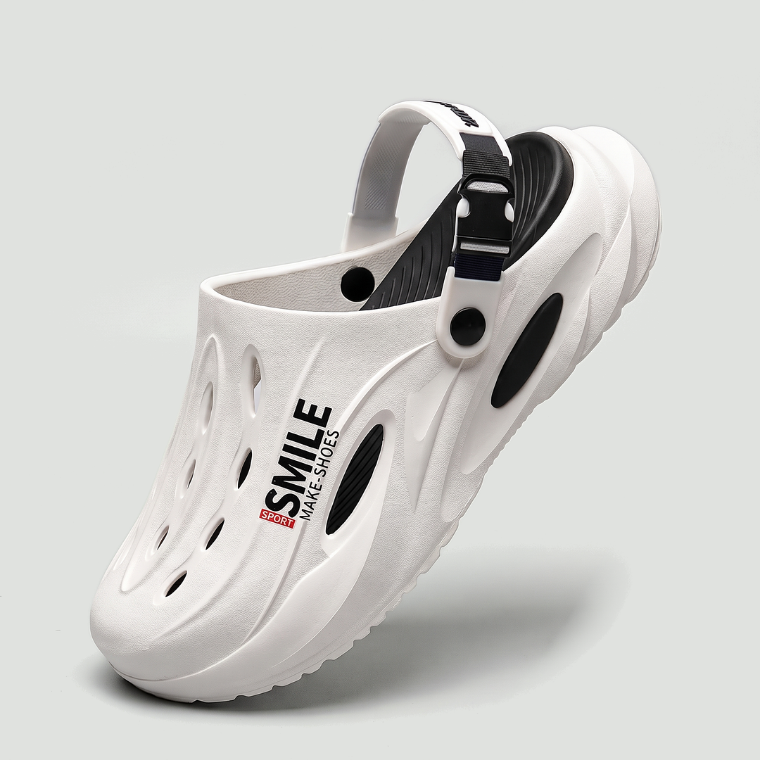 Men's EVA clog White/Black side view with back strap up