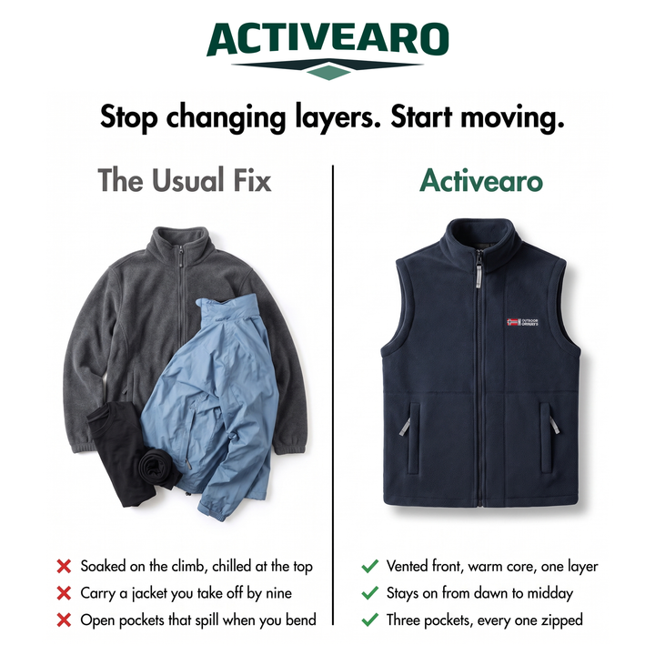 Fleece vest compared with carrying a jacket and extra layers
