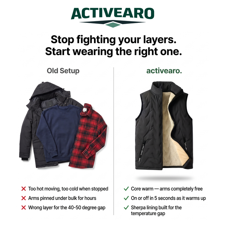 Activearo sherpa fleece vest compared with an old layered setup