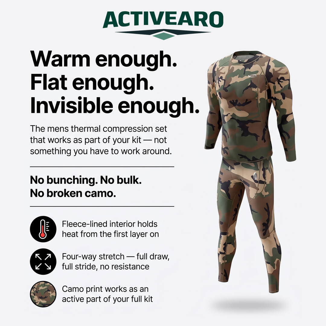 Activearo men's camo thermal underwear set - fleece-lined, four-way stretch