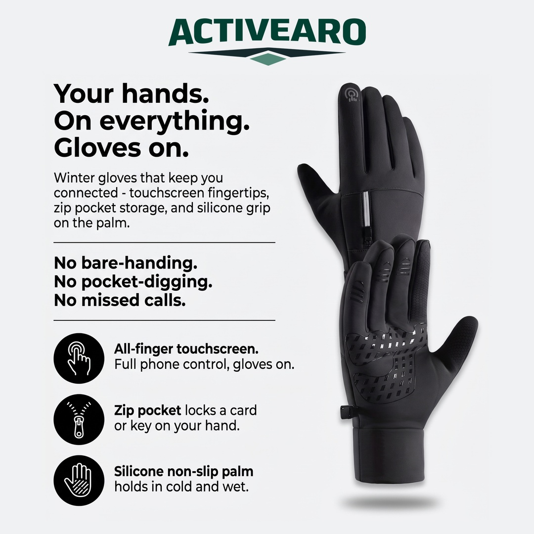 Activearo touchscreen winter gloves - touchscreen, zip pocket and grip feature card