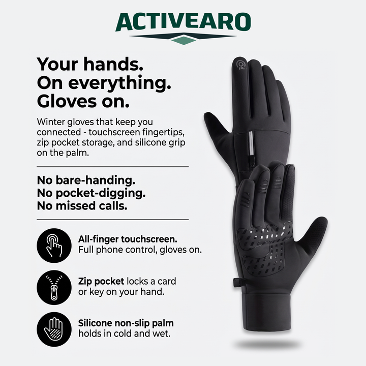 Activearo touchscreen winter gloves - touchscreen, zip pocket and grip feature card