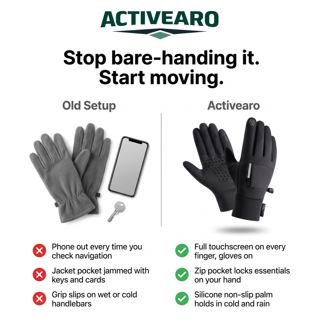 Bare hand with phone compared with Activearo touchscreen gloves