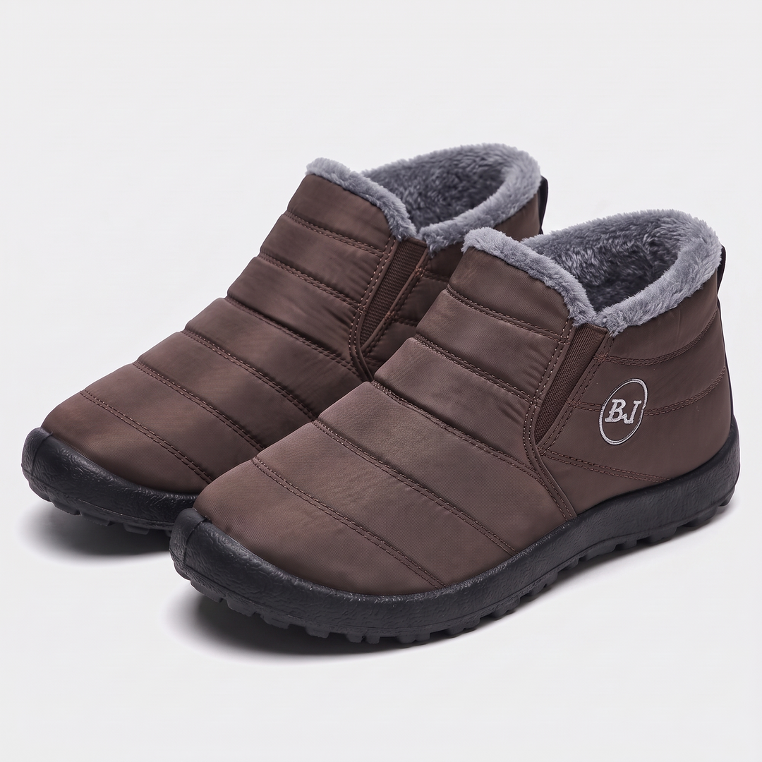 Women's fur-lined slip-on winter boots in coffee brown