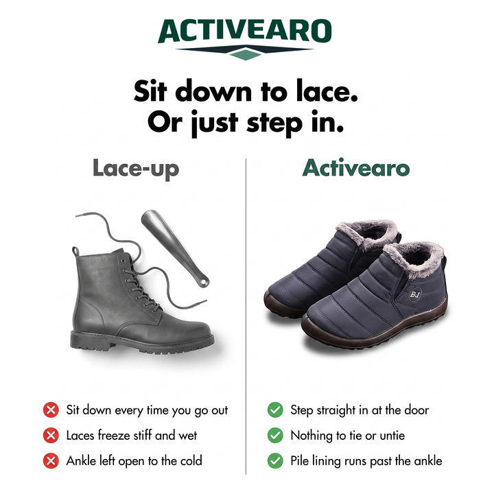 A lace-up winter boot compared with the Activearo slip-on boot