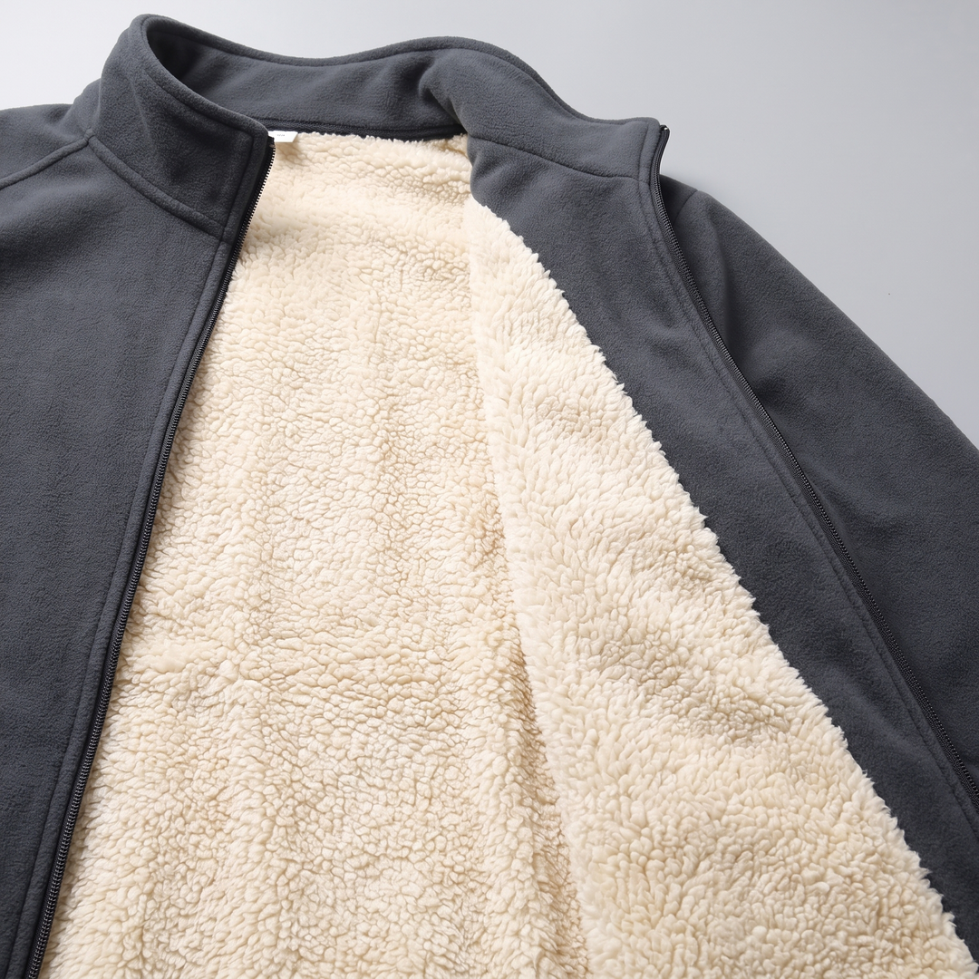 Close-up of the thick sherpa pile lining inside the fleece jacket