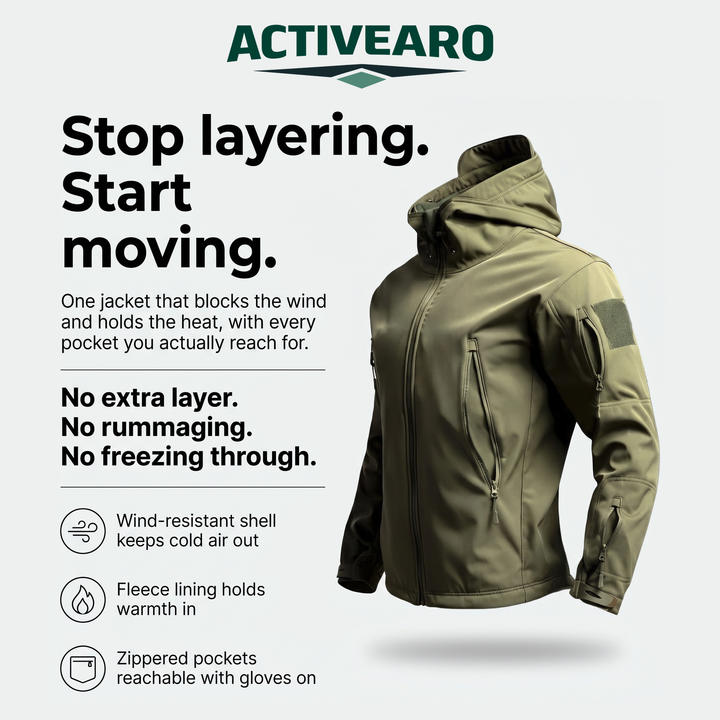 Activearo men's fleece lined softshell jacket - wind-resistant shell, fleece lining, zip pockets