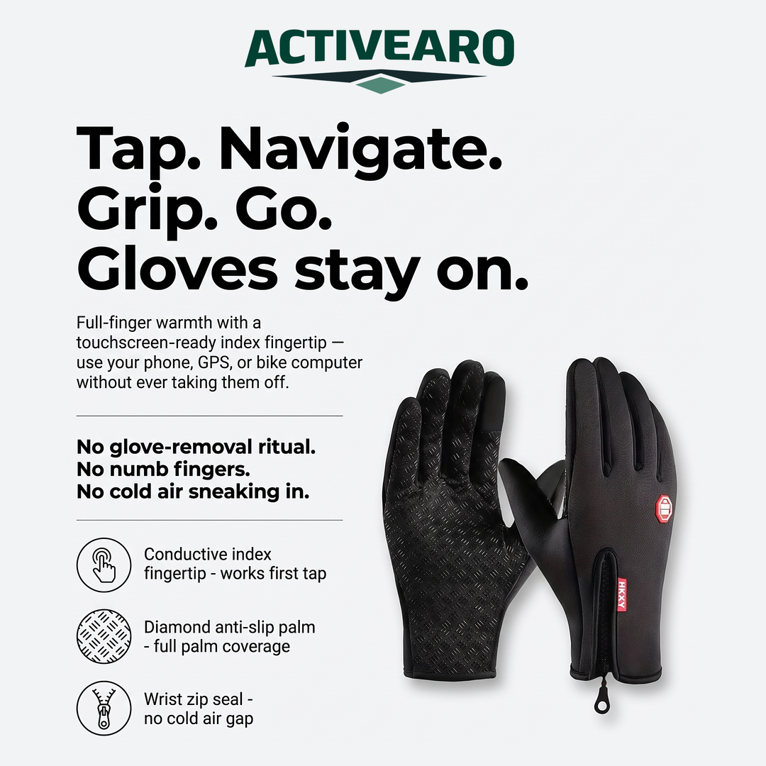 Activearo winter gloves with conductive index fingertip, diamond anti-slip palm and wrist zip seal