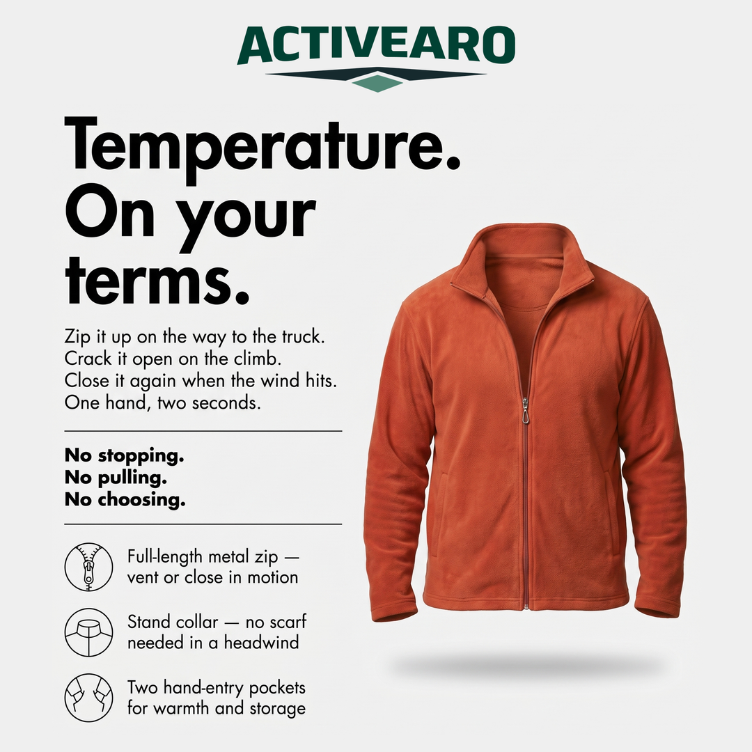 Activearo fleece zip up jacket - temperature control feature card