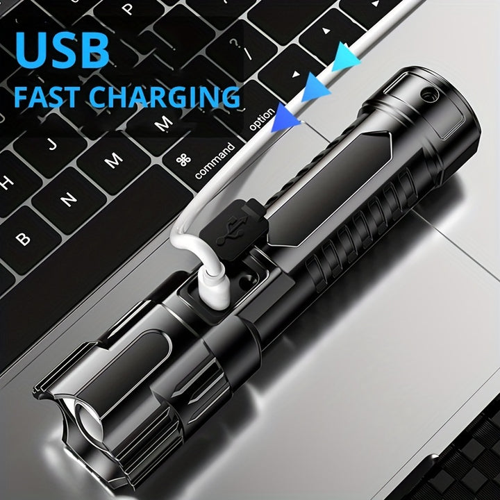 LED Long-Range Zoom Flashlight – USB Rechargeable Utility Torch