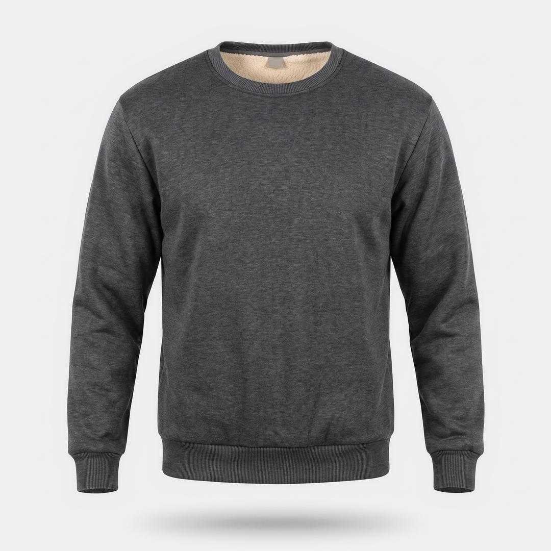 Men's sherpa lined crewneck sweatshirt in Dark Gray, front view