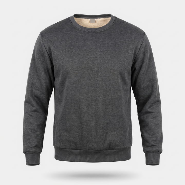 Men's sherpa lined crewneck sweatshirt in Dark Gray, front view