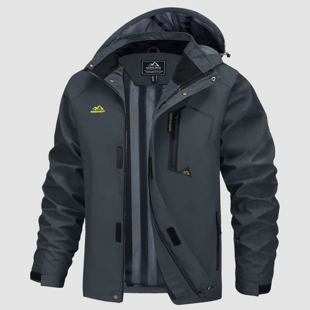 Men's rain coat in Dark Gray, front view