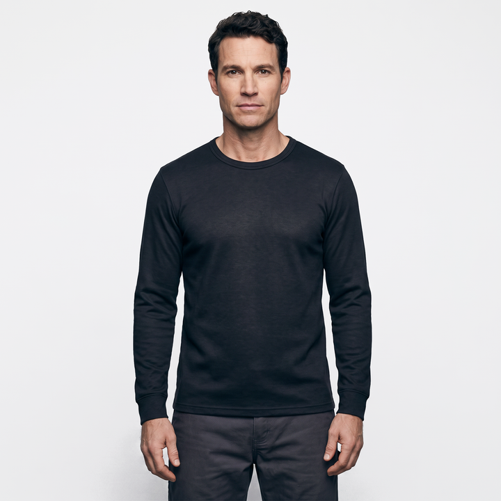 Man wearing the Black thermal shirt on its own
