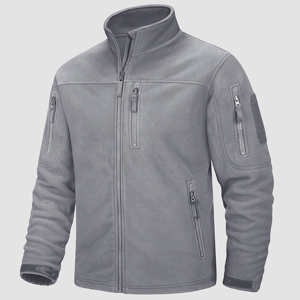 Men's tactical fleece jacket in Light Gray, front view