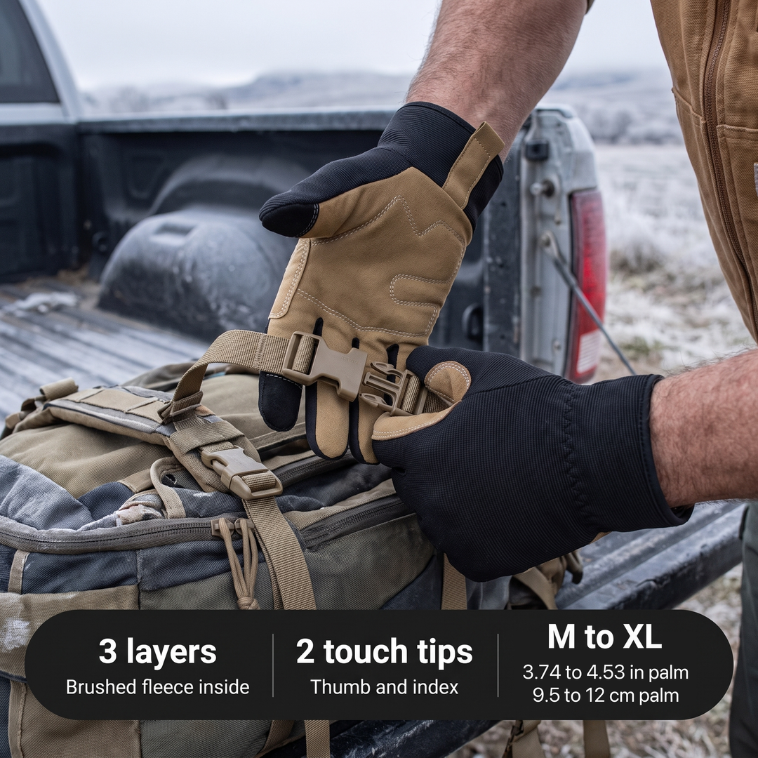 Working a pack buckle in the gloves with key specifications