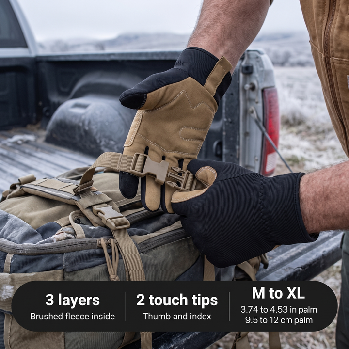 Working a pack buckle in the gloves with key specifications