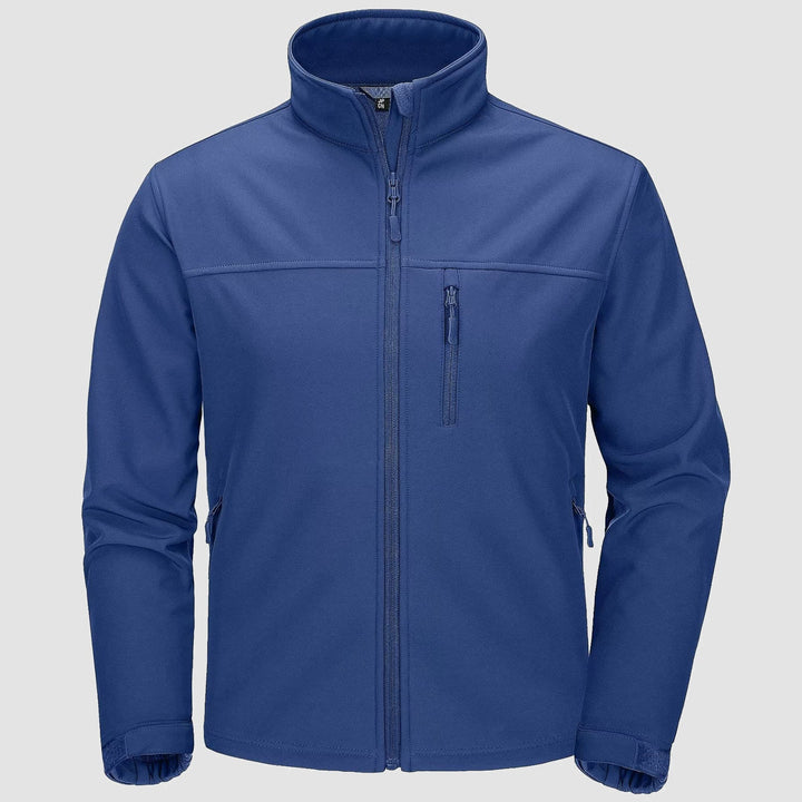 Men's fleece lined softshell jacket in Royal Blue, front view
