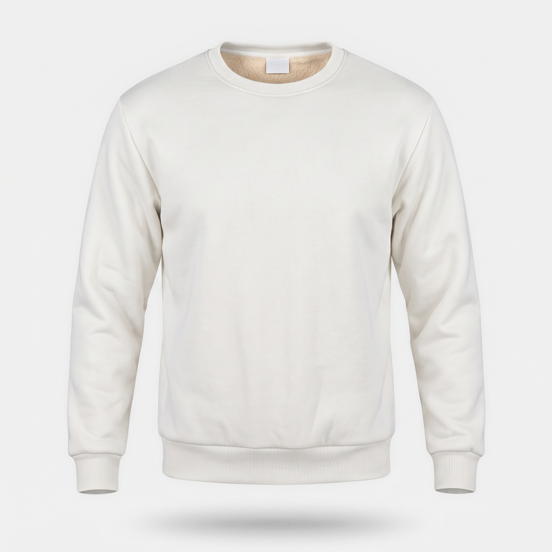 Men's sherpa lined crewneck sweatshirt in White, front view
