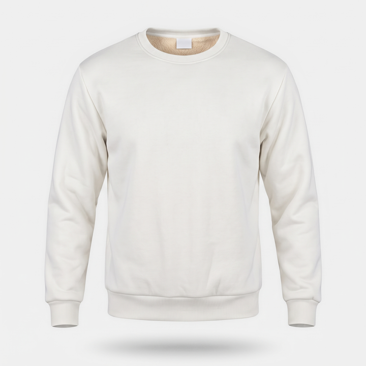 Men's sherpa lined crewneck sweatshirt in White, front view