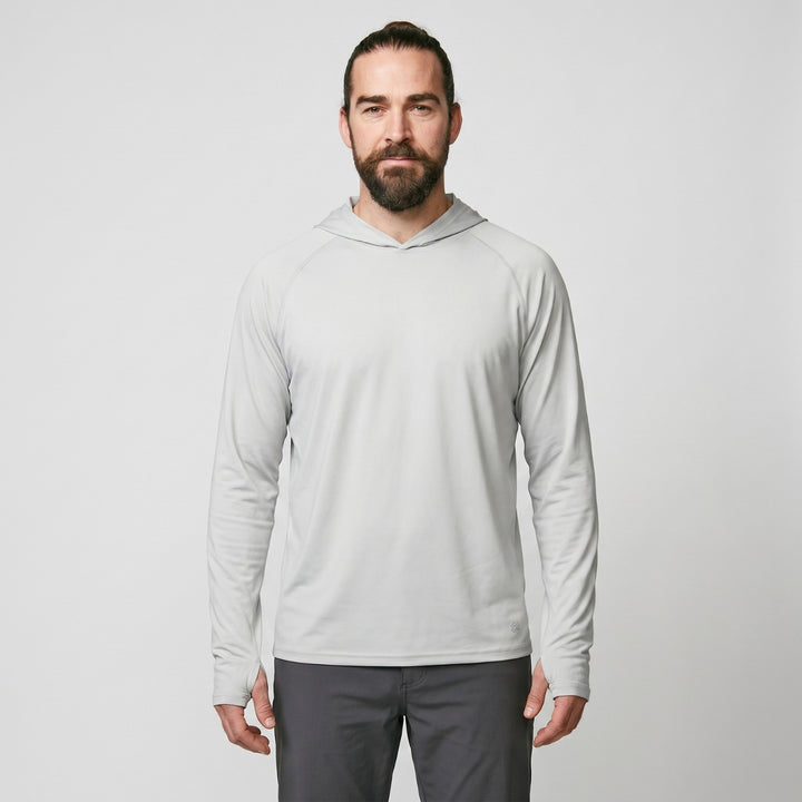 Men's UPF 50+ Sun Hoodie – Quick-Dry Polyester UV Top with Thumb Loops for Hiking and Fishing