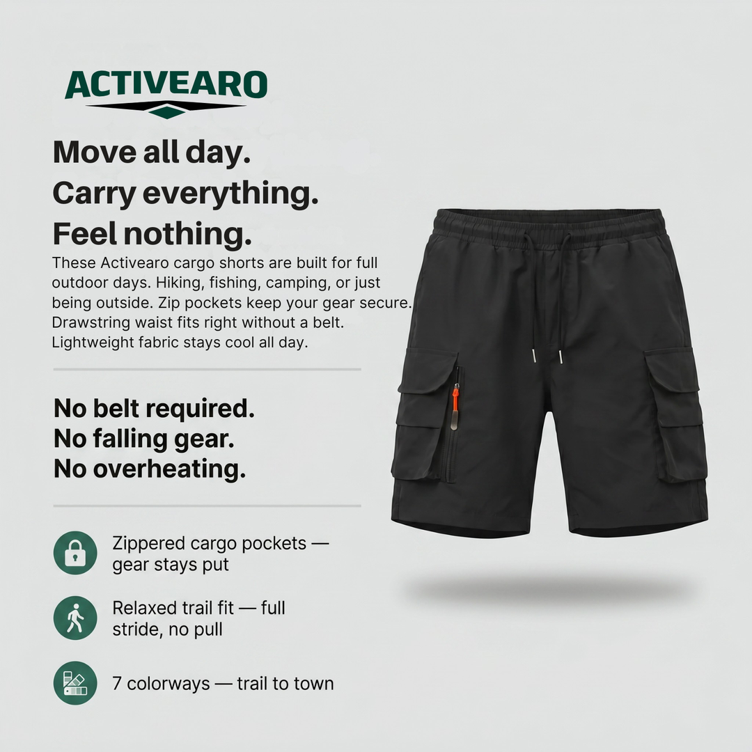 Men’s Lightweight Cargo Shorts with Zip Pockets – Outdoor Hiking Fit