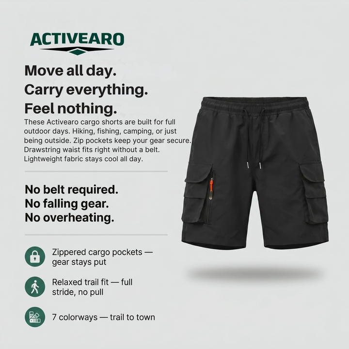 Men’s Lightweight Cargo Shorts with Zip Pockets – Outdoor Hiking Fit