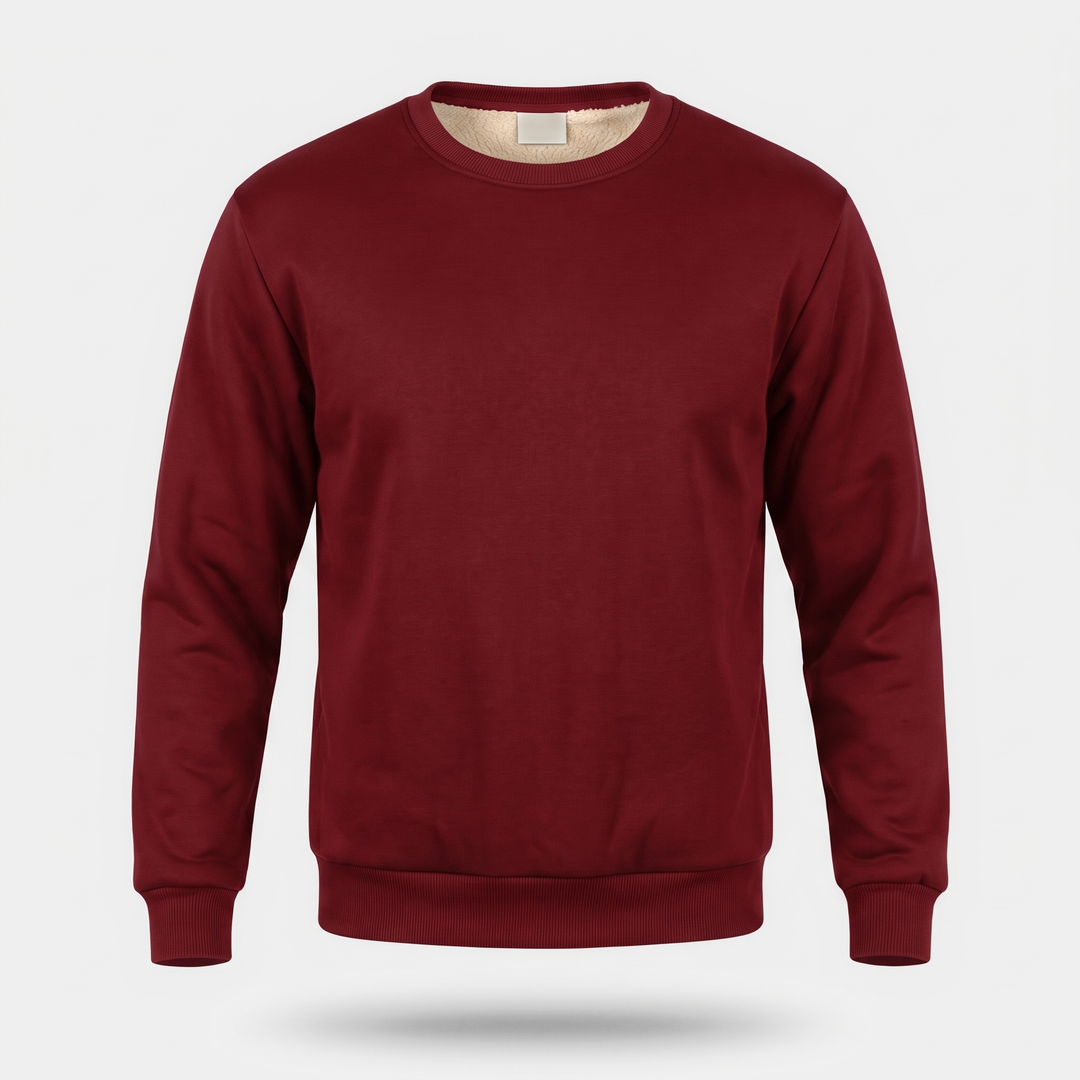 Men's sherpa lined crewneck sweatshirt in Burgundy, front view
