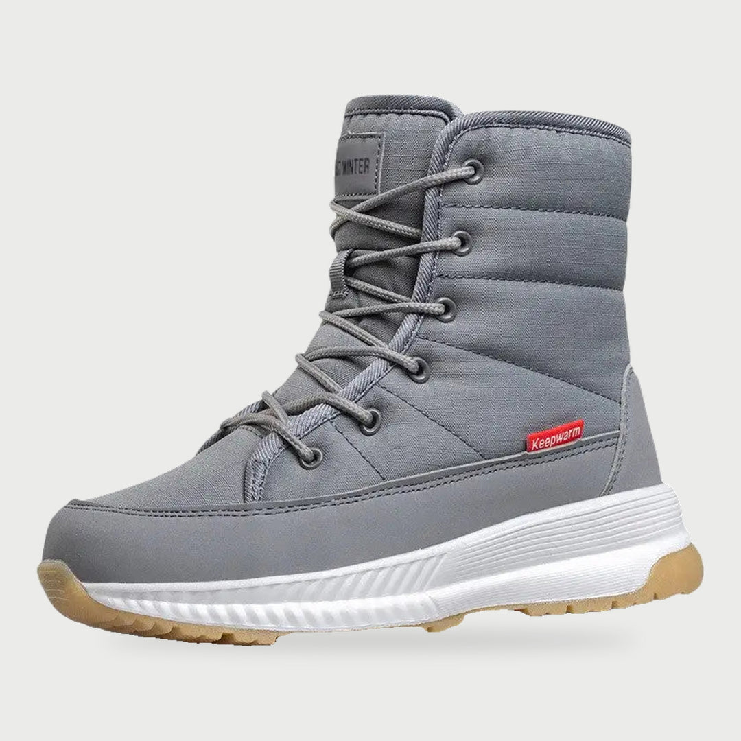 Cold weather boots for women in Light Gray, quilted lace up winter boots