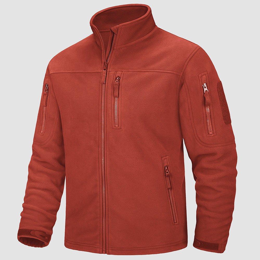 Men's tactical fleece jacket in Orange, front view