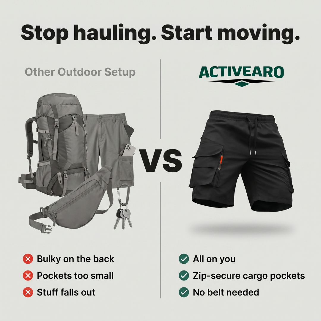 Men’s Lightweight Cargo Shorts with Zip Pockets – Outdoor Hiking Fit