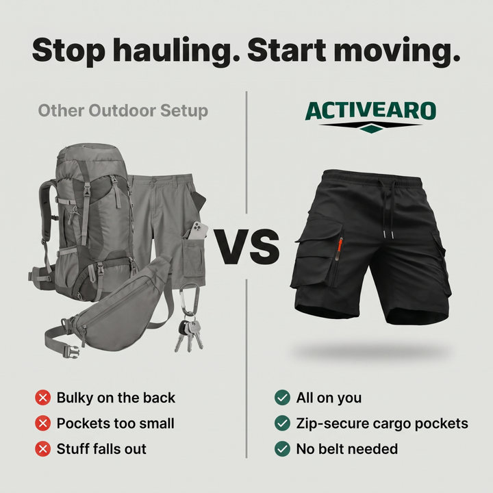 Men’s Lightweight Cargo Shorts with Zip Pockets – Outdoor Hiking Fit