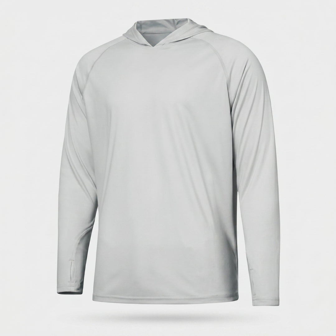 Men's UPF 50+ Sun Hoodie – Quick-Dry Polyester UV Top with Thumb Loops for Hiking and Fishing