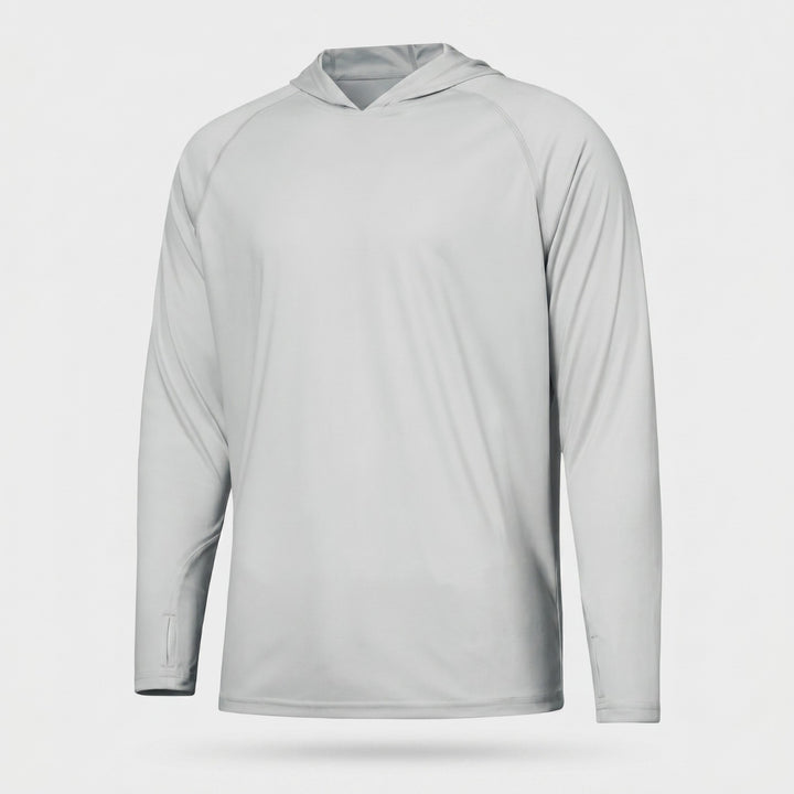 Men's UPF 50+ Sun Hoodie – Quick-Dry Polyester UV Top with Thumb Loops for Hiking and Fishing