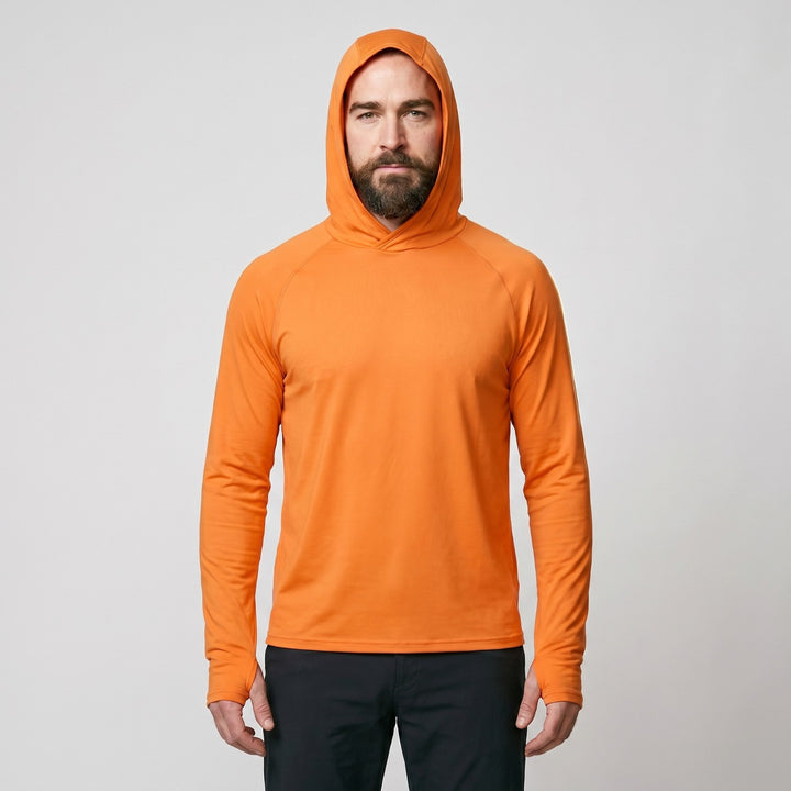 Men's UPF 50+ Sun Hoodie – Quick-Dry Polyester UV Top with Thumb Loops for Hiking and Fishing