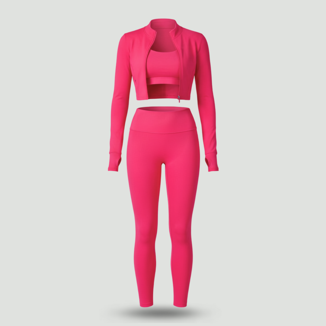 Women's 3-Piece Workout Set – Matching Leggings Top and Hoodie for Yoga Pilates and Gym