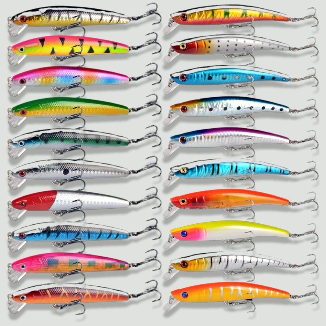 20-Piece Floating Minnow Lure Set – Topwater Hard Baits – Sea Bass