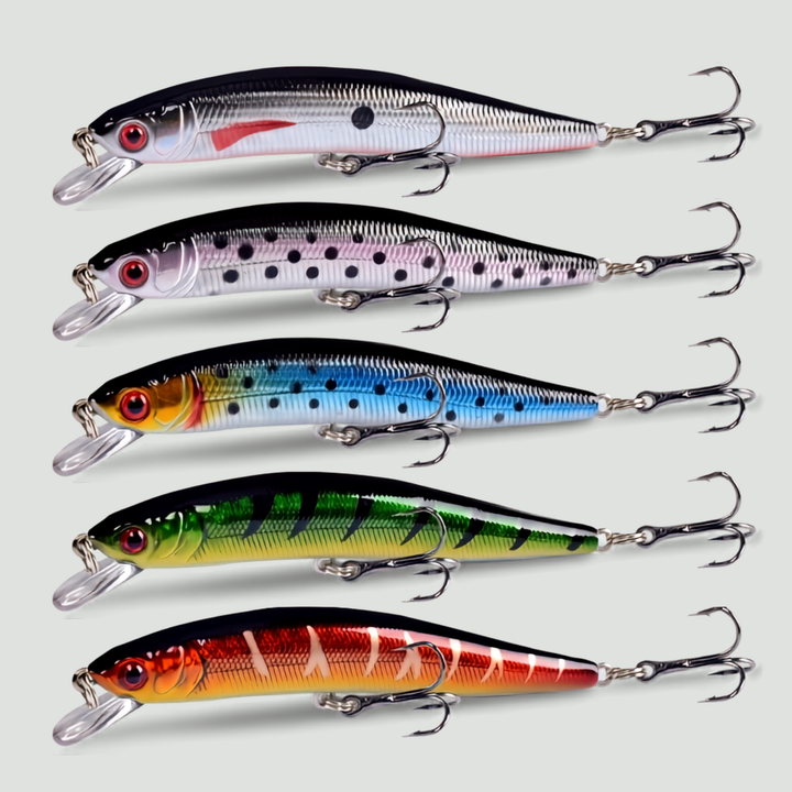 5-Piece Minnow Crankbait Lure Set – Bass Freshwater Saltwater