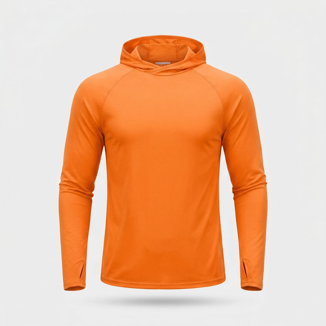 Men's UPF 50+ Sun Hoodie – Quick-Dry Polyester UV Top with Thumb Loops for Hiking and Fishing