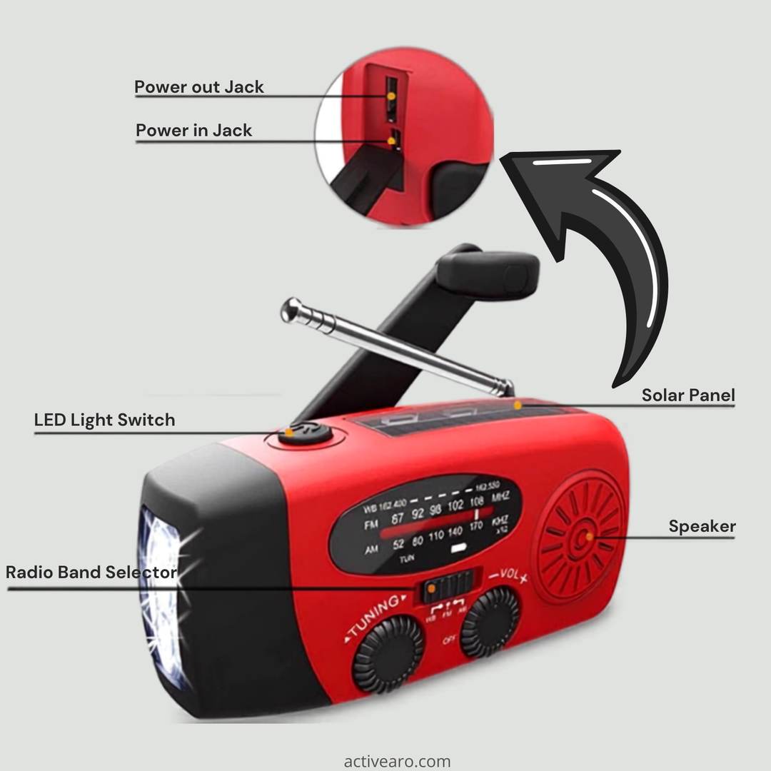 Emergency Hand Crank Radio - Solar and USB Rechargeable Weather Radio with flashlight for Camping and Outdoor Use